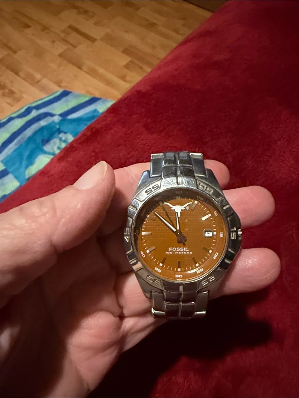 Fossil Men’s College College Stainless Steel Watch with Orange Dial